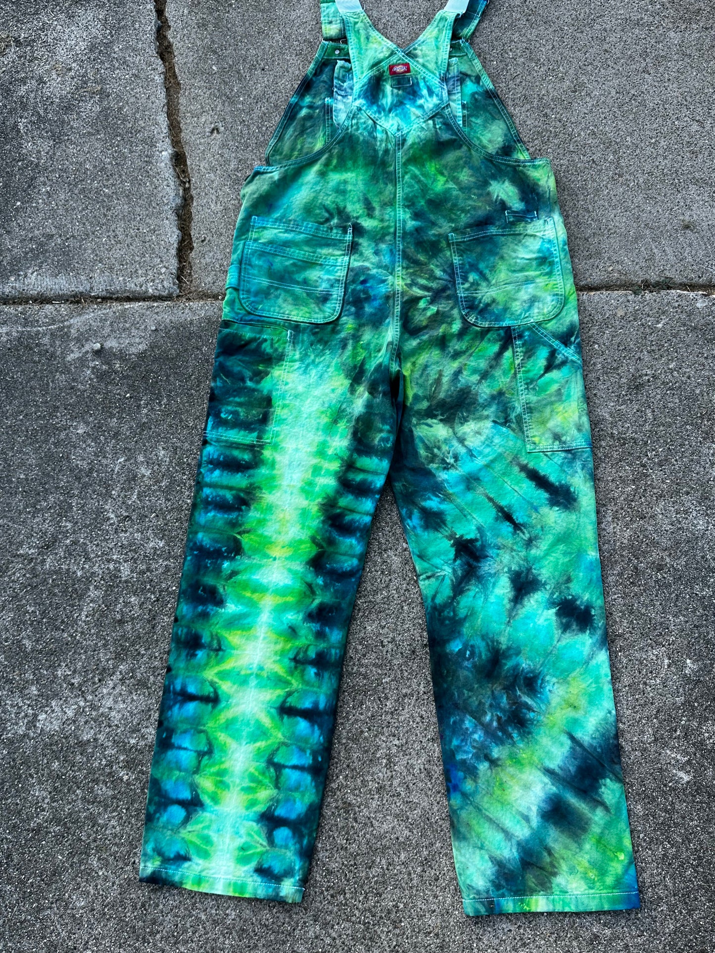 38x34 Aqua Voltage Dickies Overall Bibs- UV Reactive