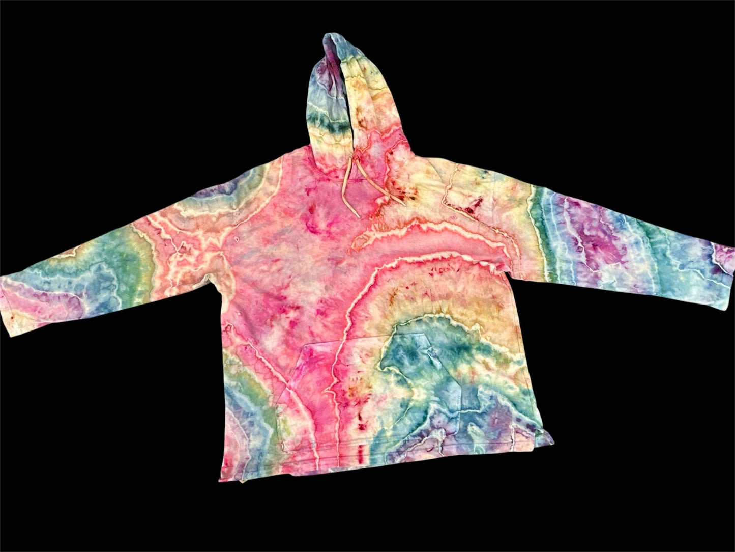 2XL Retro Rainbow Geode – Hooded Long Sleeve Tee