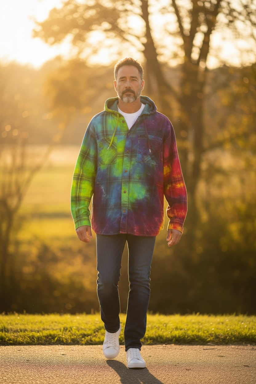 Large Hooded Rainbow Flannel