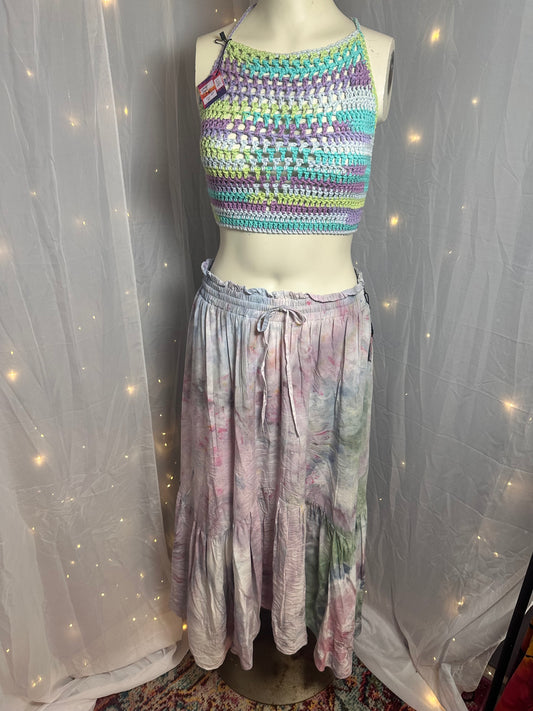 2X Enchanted Fairy Garden Renaissance Flowy Skirt with Pockets + S/M Valire Crochet Corset Top