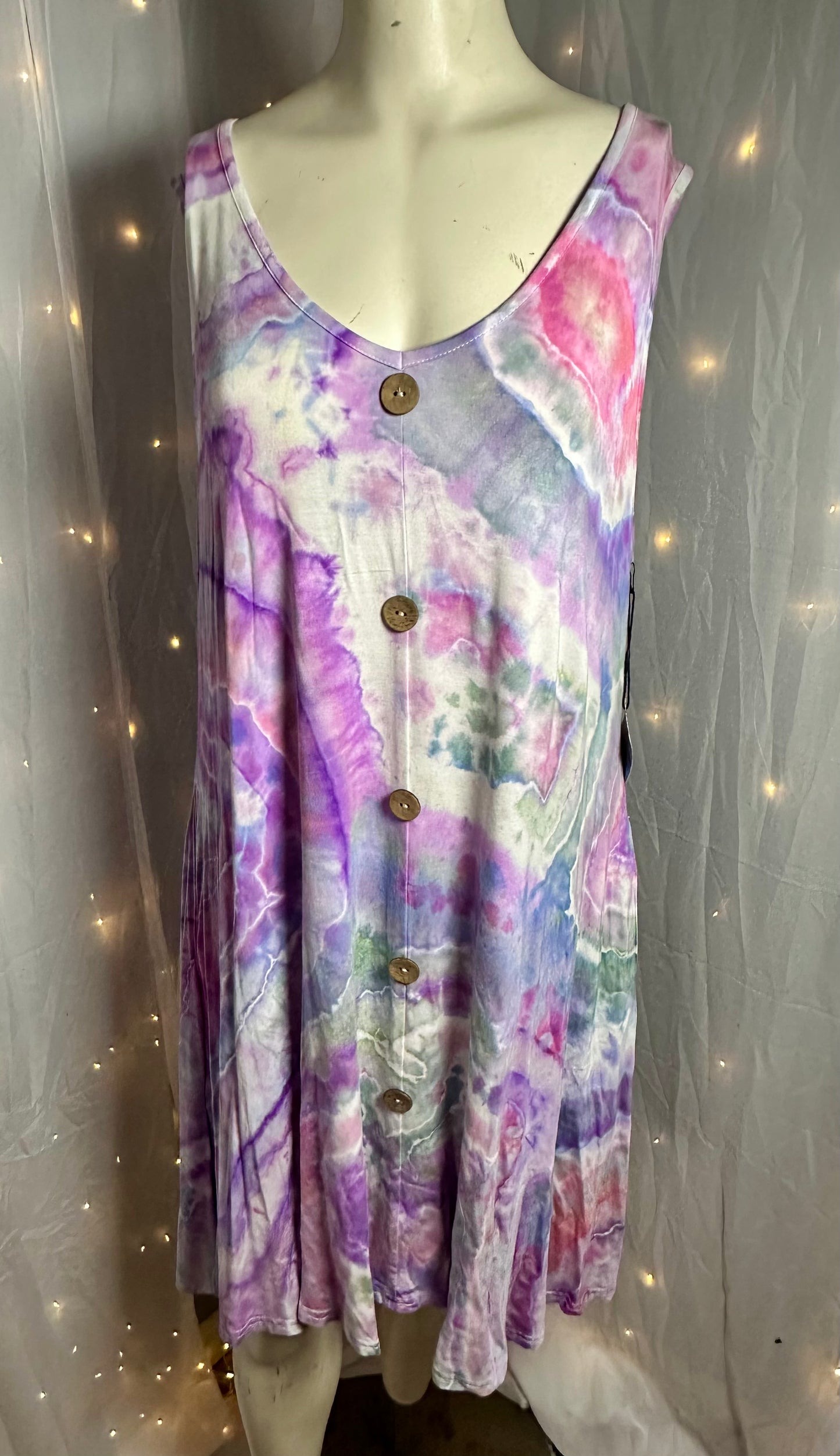 Enchanted Fairy Garden Tie Dye Swing Dress – Size 2X Boho Festival Dress with Pockets