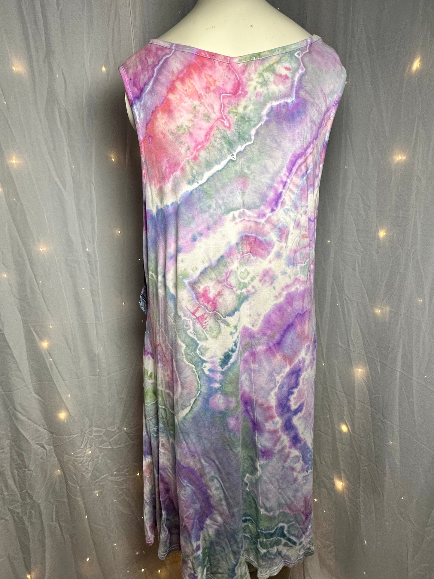 Enchanted Fairy Garden Tie Dye Swing Dress – Size 2X Boho Festival Dress with Pockets