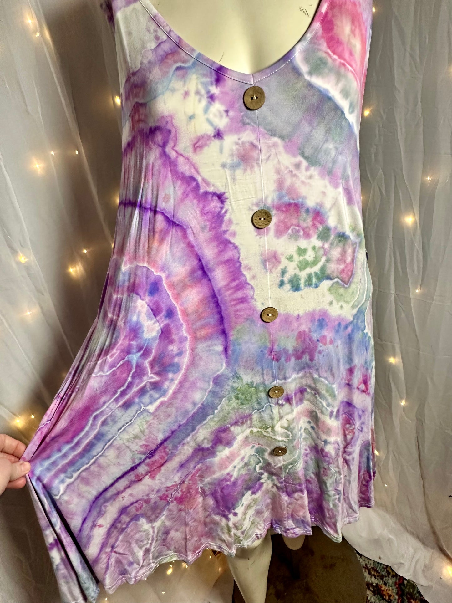 Enchanted Fairy Garden Tie Dye Swing Dress – Size 2X Boho Festival Dress with Pockets