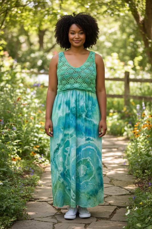 XXL Seafoam Crystal Garden Maxi Dress