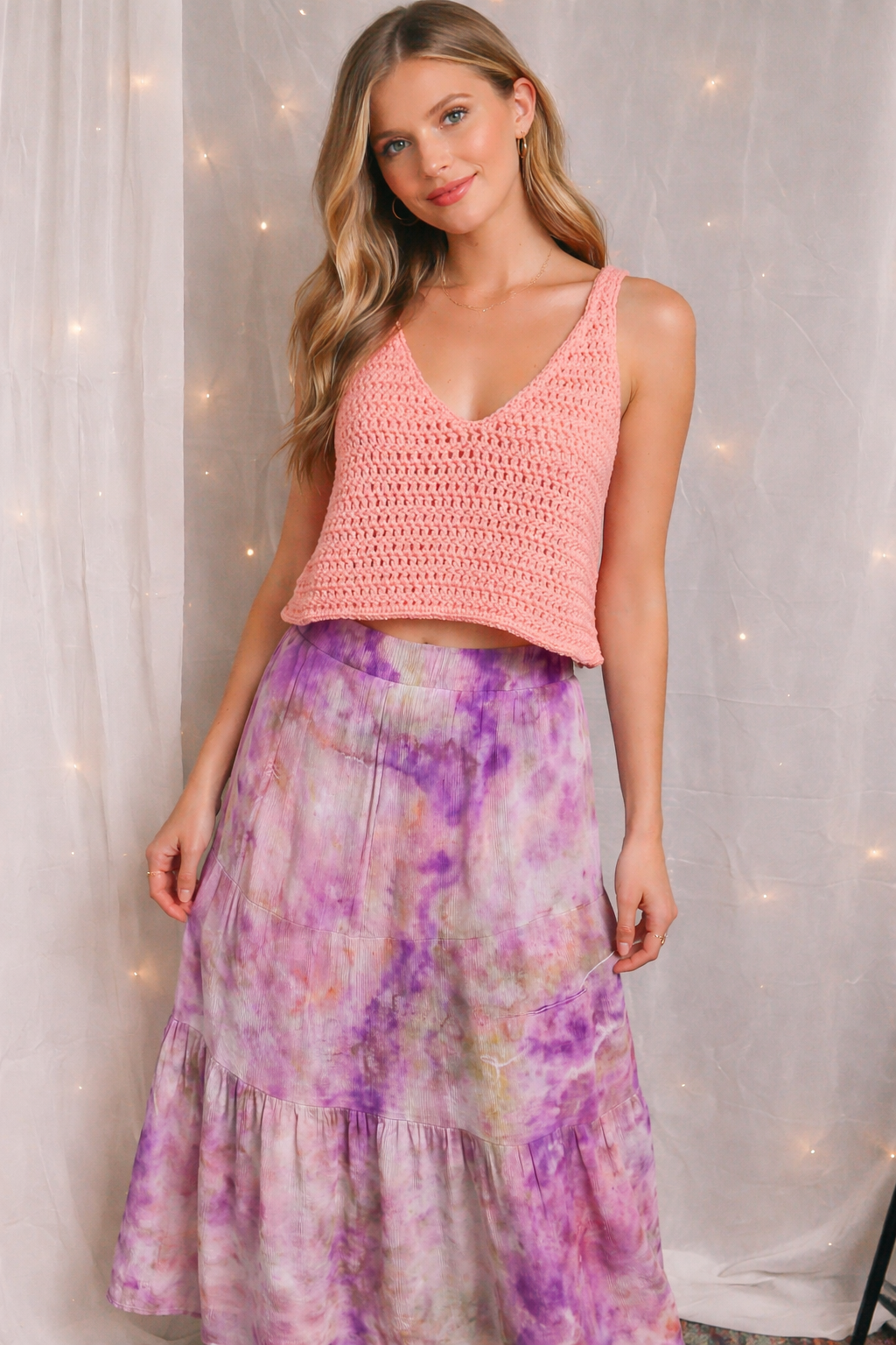 *Damaged* XXL Lavender Daydream Flowy Skirt & Sherbert Crochet Coverup/Oversized Crop Top