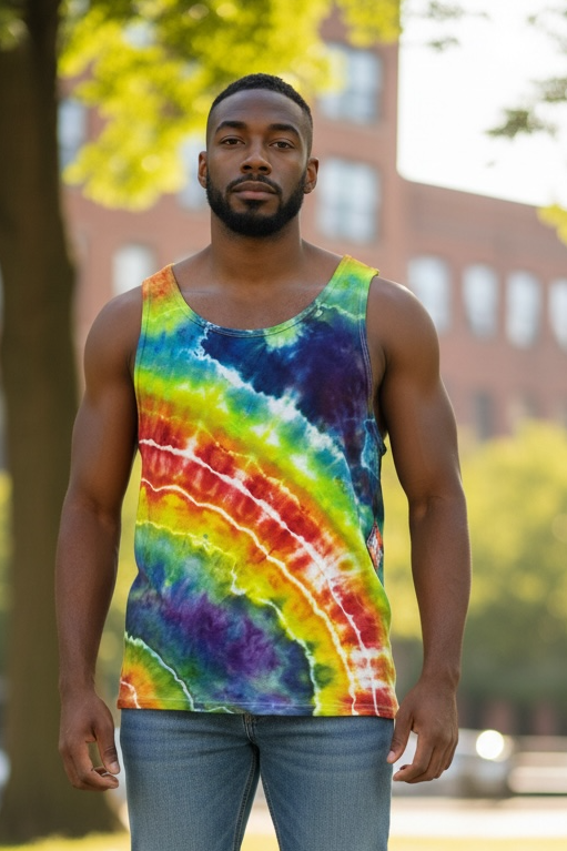 Large Rainbow Wave Tank Top