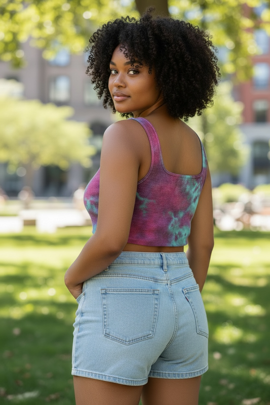 XL Plum Lagoon Ribbed Tank Crop Top