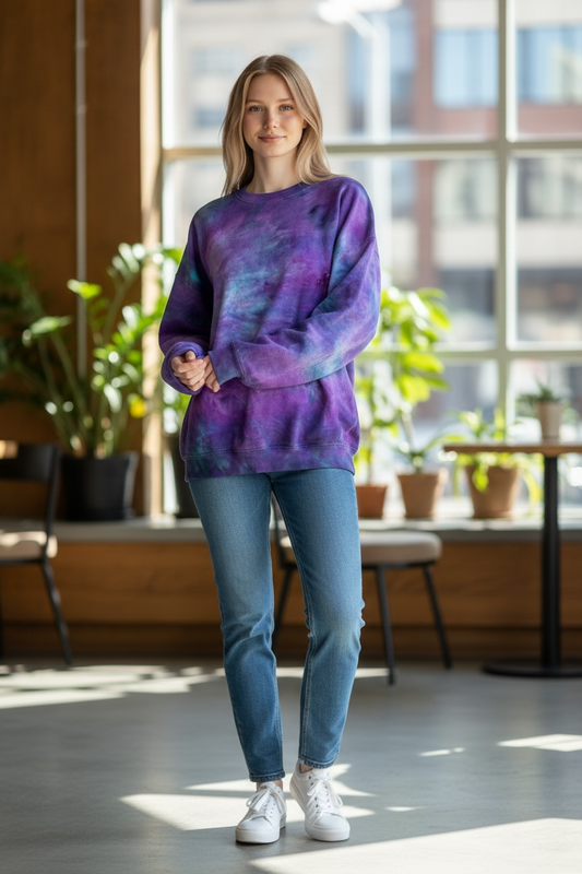 XL Amethyst Nebula Tie-Dye Crewneck Sweatshirt