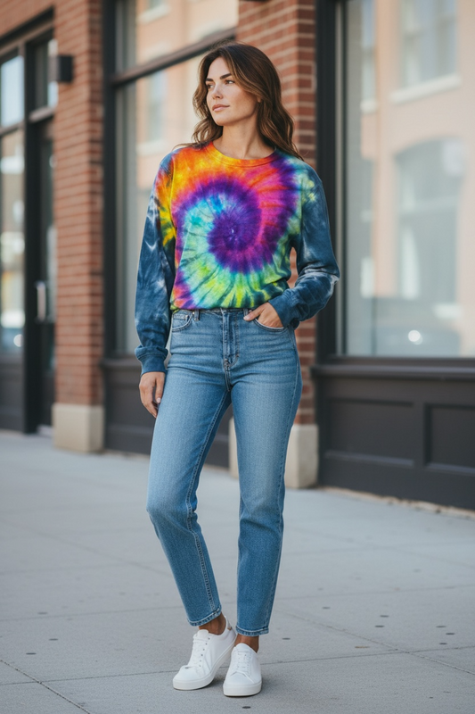 Small Rainbow Galaxy Spiral Long Sleeve Tee